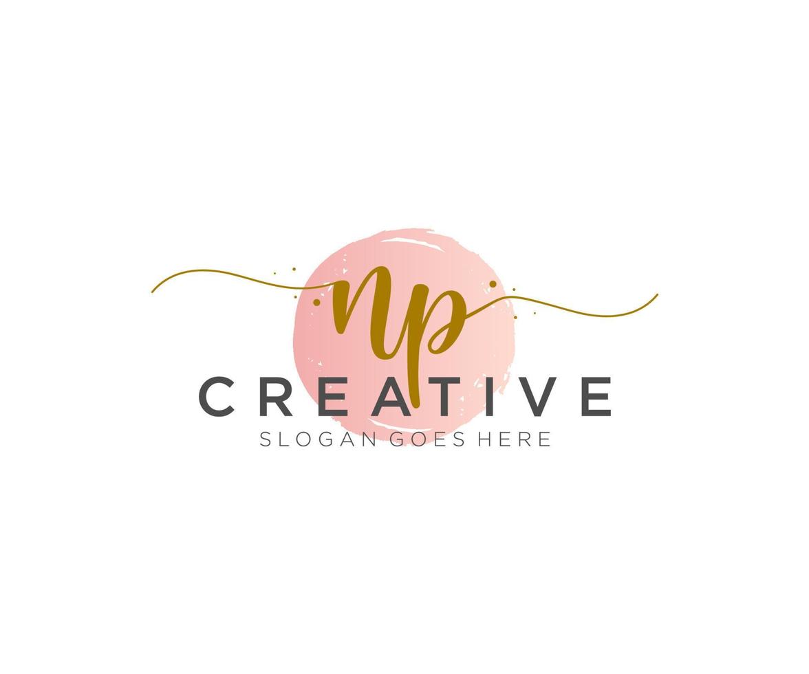 initial NP Feminine logo beauty monogram and elegant logo design, handwriting logo of initial signature, wedding, fashion, floral and botanical with creative template. vector