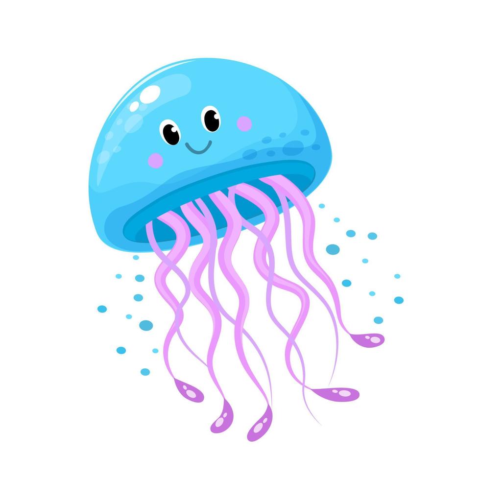 ilustración vectorial de lindas medusas aisladas en estilo de dibujos animados sobre fondo blanco. uso para aplicación infantil, juego, libro, impresión de ropa, estampado de camisetas, baby shower. vector