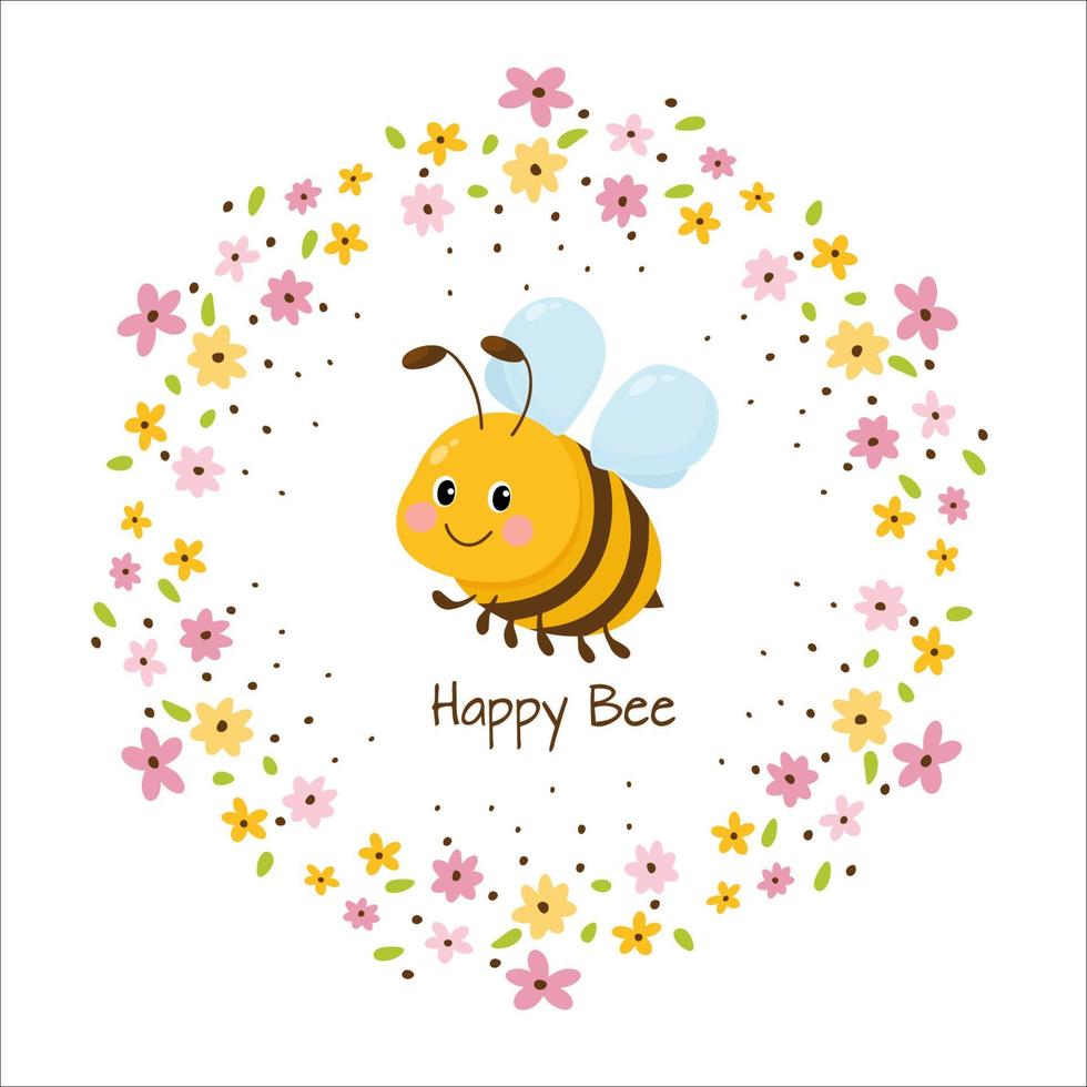 feliz linda abeja amigable. ilustración vectorial animal de abeja sobre fondo blanco en estilo de dibujos animados. vector