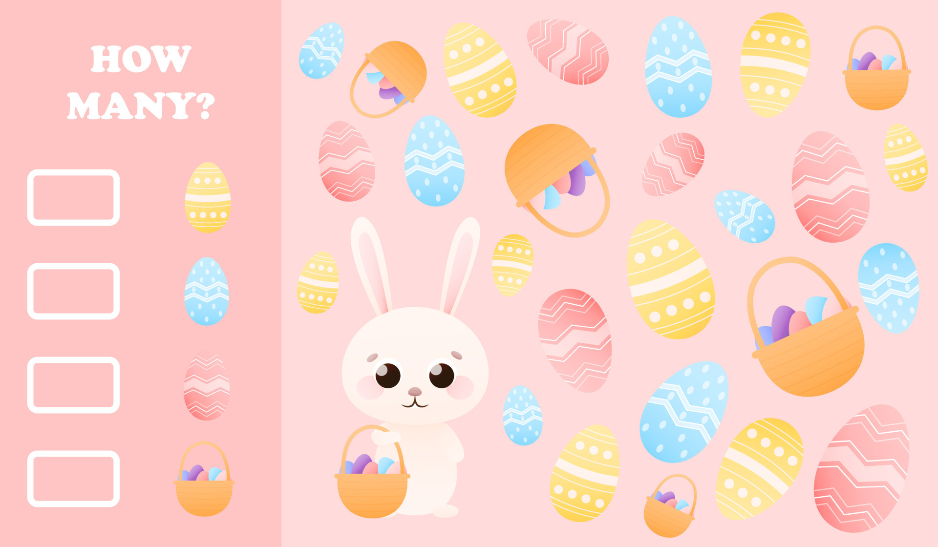 Cute childish educational riddle with easter bunny holding basket with