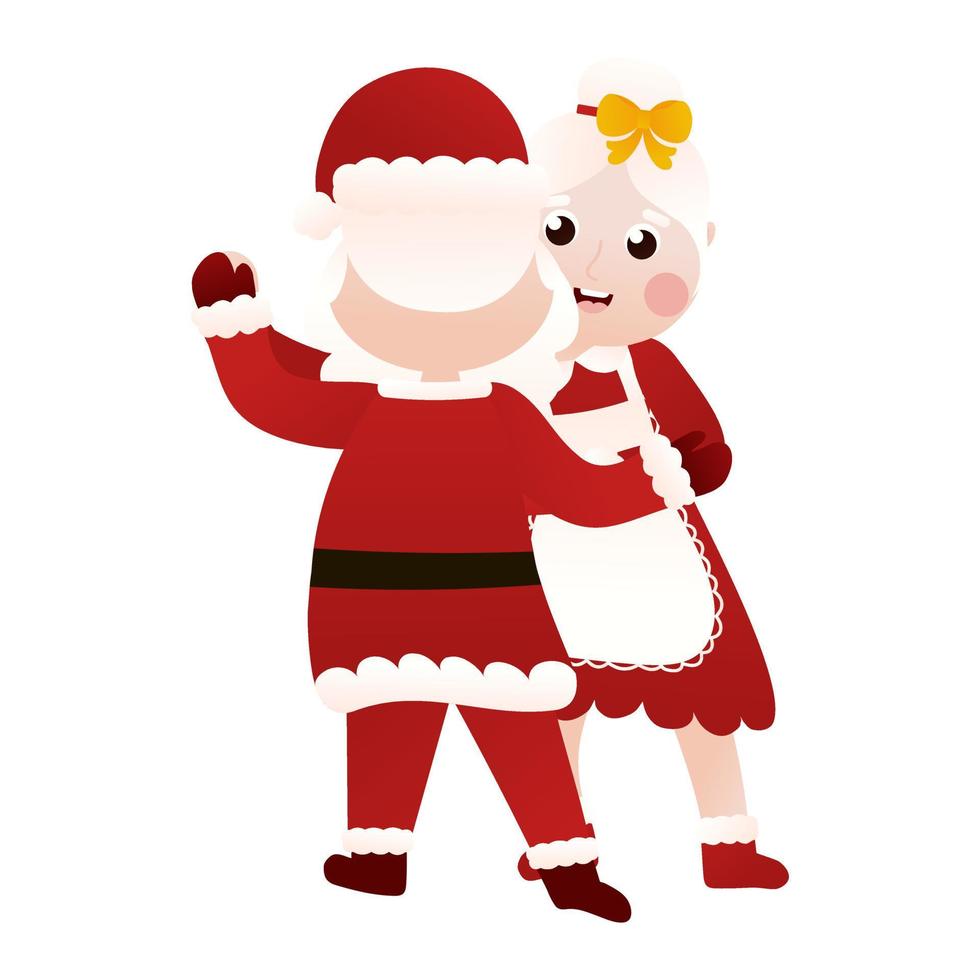 Santa and Mrs Claus dancing together in cartoon style on white background, clip art for poster design vector