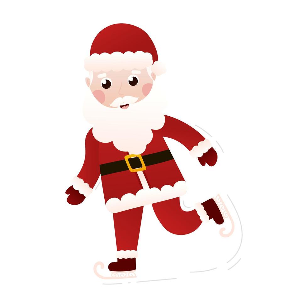 Santa Claus ice skating in cartoon style on white background, clip art for poster design or greetings cards vector