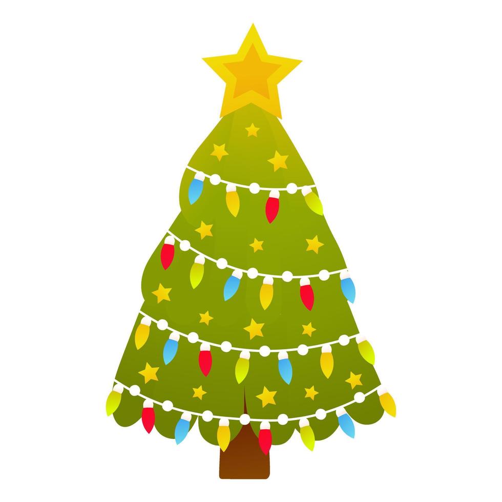 Christmas tree in cartoon style, isolated on white background, clip art for poster design or greetings cards vector