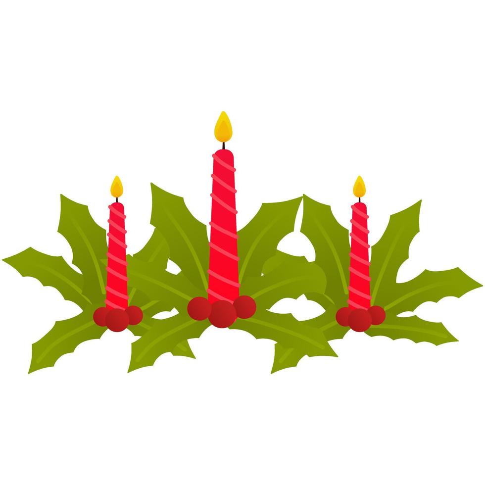 Christmas candles and misletoe in cartoon style, isolated on white background, clip art for poster design vector