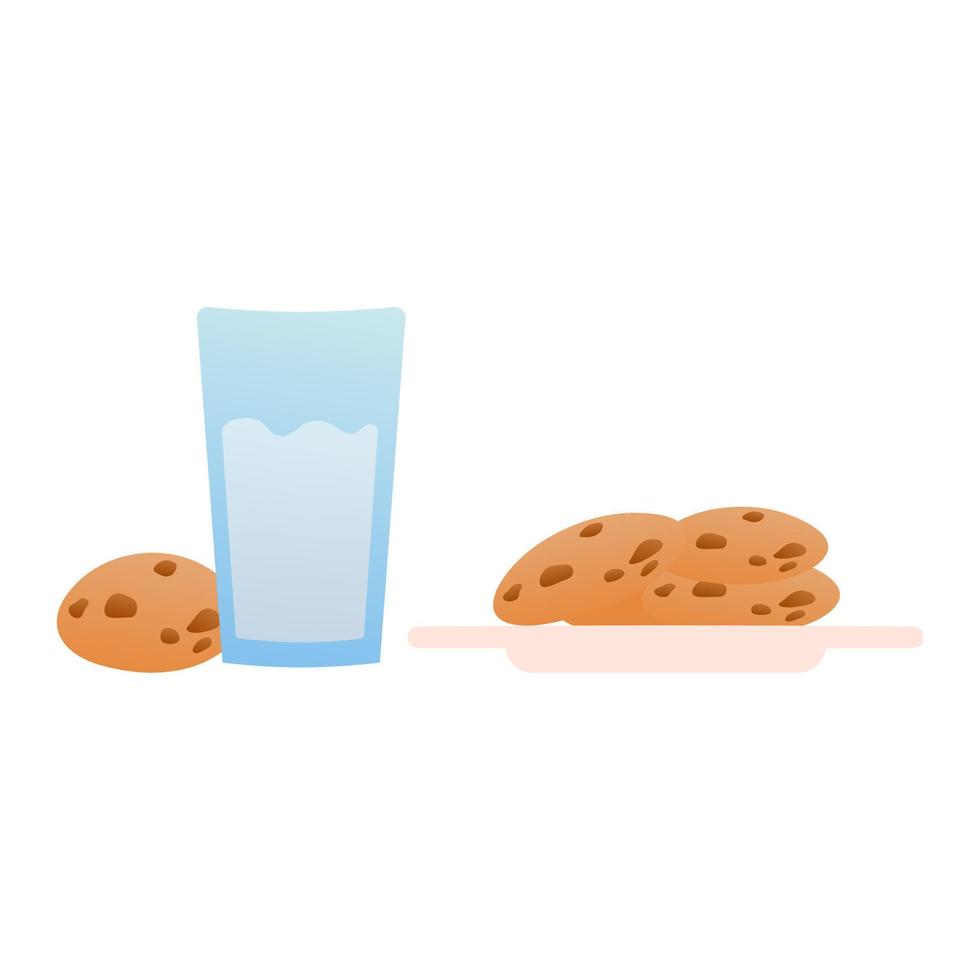 Cookie and milk for santa in cartoon style, isolated on white background, clip art for poster design or greetings card vector
