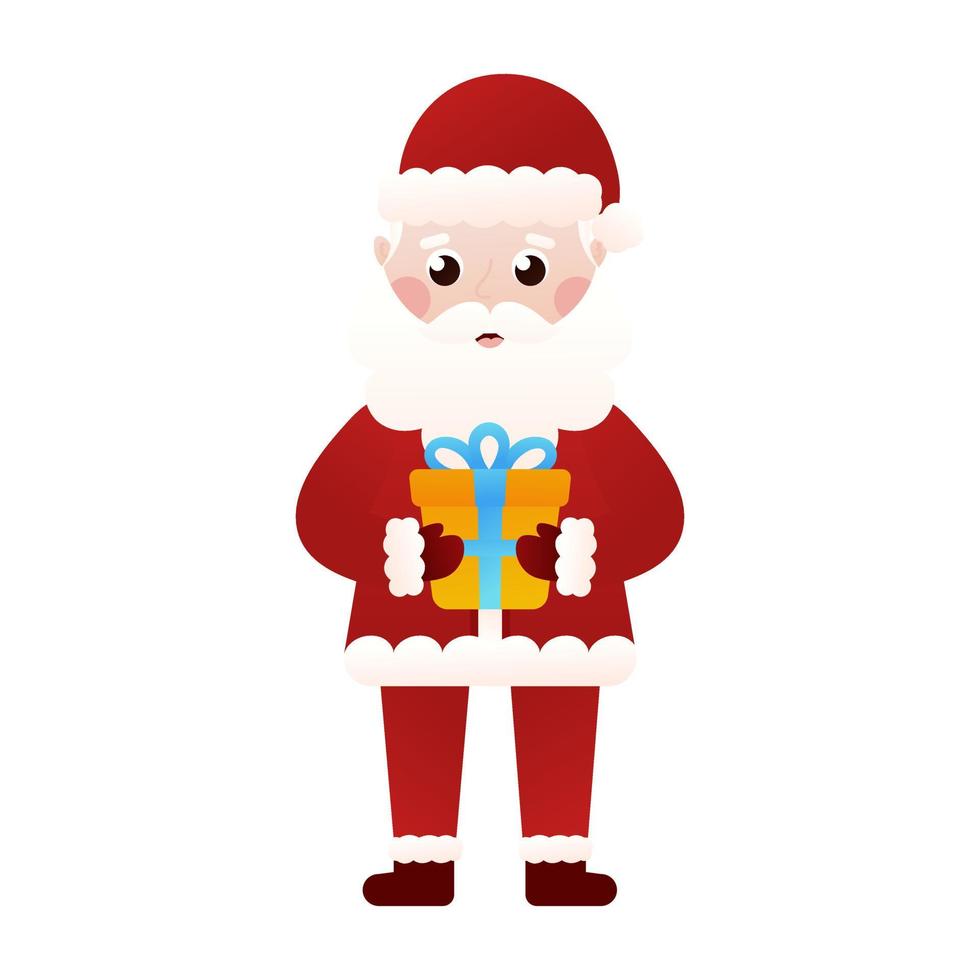 Santa Claus character holding gift box in cartoon style on white background, clip art for poster design vector