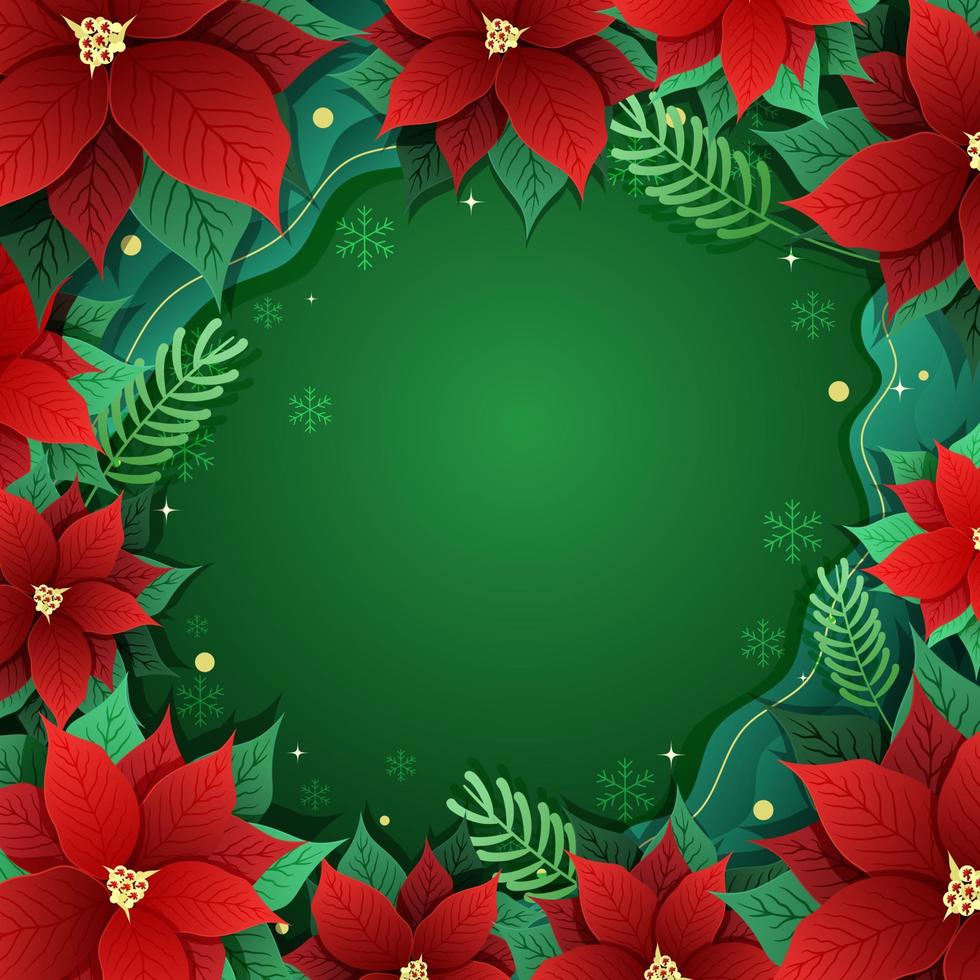 flores de pascua con fondo rojo y verde vector