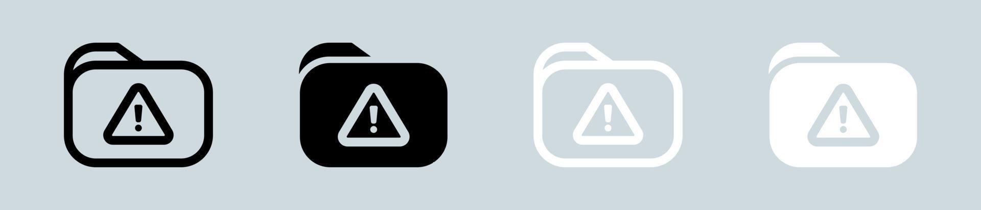 Error folder icon set in black and white. Warning signs vector illustration.
