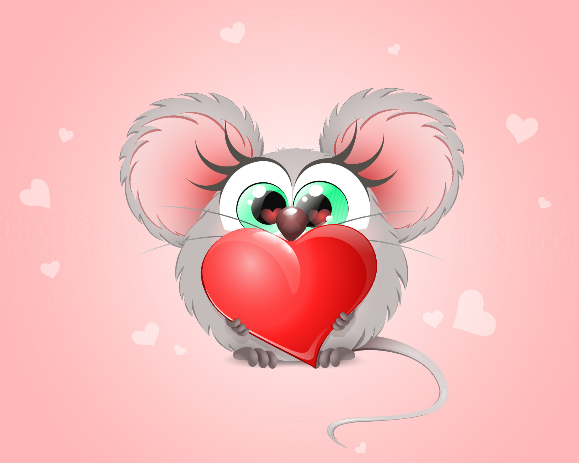 Cartoon funny mouse girl with big red heart in its paws and heart  reflection in the eyes. 16060060 Vector Art at Vecteezy