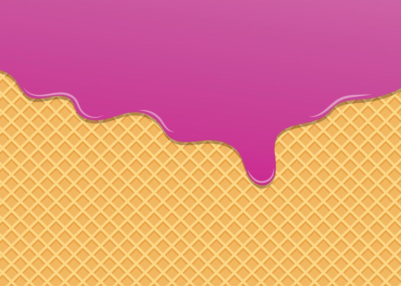 Melted strawberry cream on waffle background sweet ice cream background vector illustration