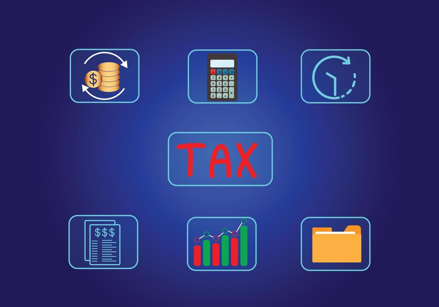 Concept of taxes paid by individuals and corporations such as VAT, income tax and property tax Data analysis, paperwork,Financial research. Background for your business. vector