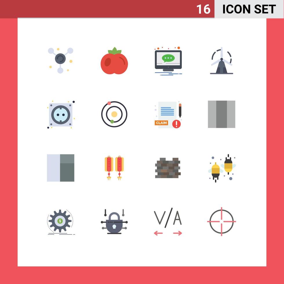 Set of 16 Vector Flat Colors on Grid for computer windmill message power energy Editable Pack of Creative Vector Design Elements