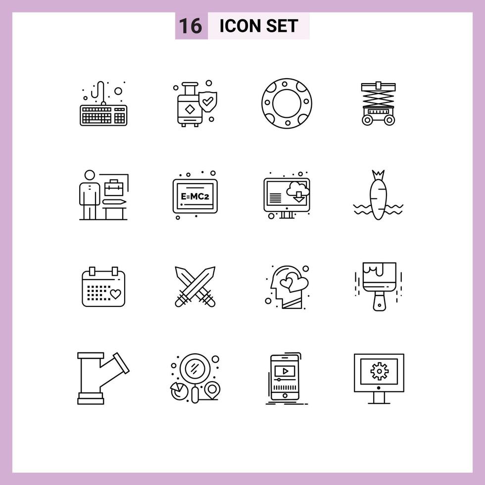 Set of 16 Vector Outlines on Grid for businessman accomplished life abilities warehouse Editable Vector Design Elements