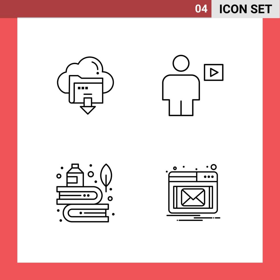 4 User Interface Line Pack of modern Signs and Symbols of download video cloud body education Editable Vector Design Elements