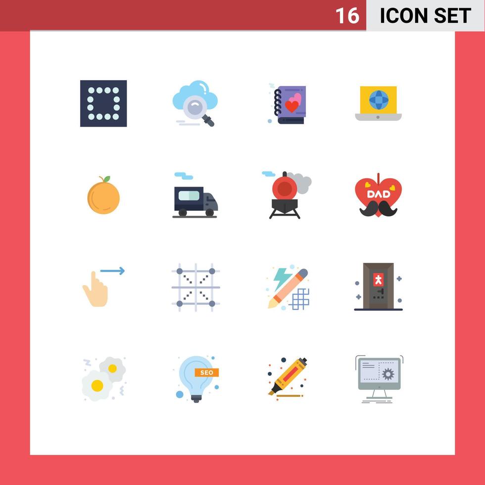 paquete de 16 signos y símbolos de colores planos modernos para medios de impresión web como el mundo técnico del amor de la manzana china paquete editable de elementos de diseño de vectores creativos