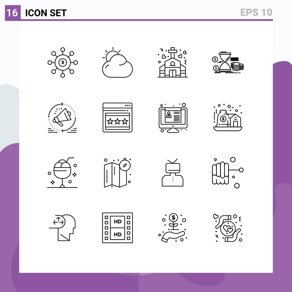 16 Creative Icons Modern Signs and Symbols of coins money sun management wedding Editable Vector Design Elements