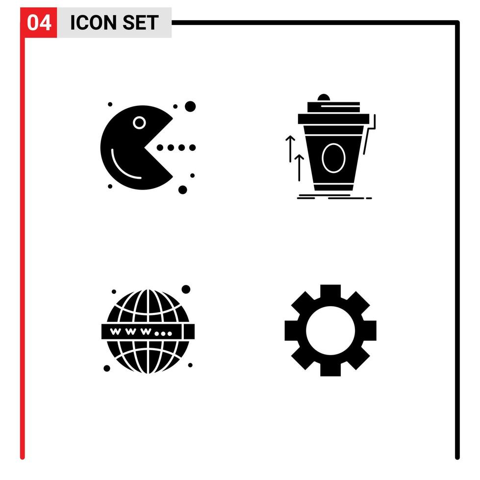 Universal Icon Symbols Group of 4 Modern Solid Glyphs of pacman seo play coffee website Editable Vector Design Elements