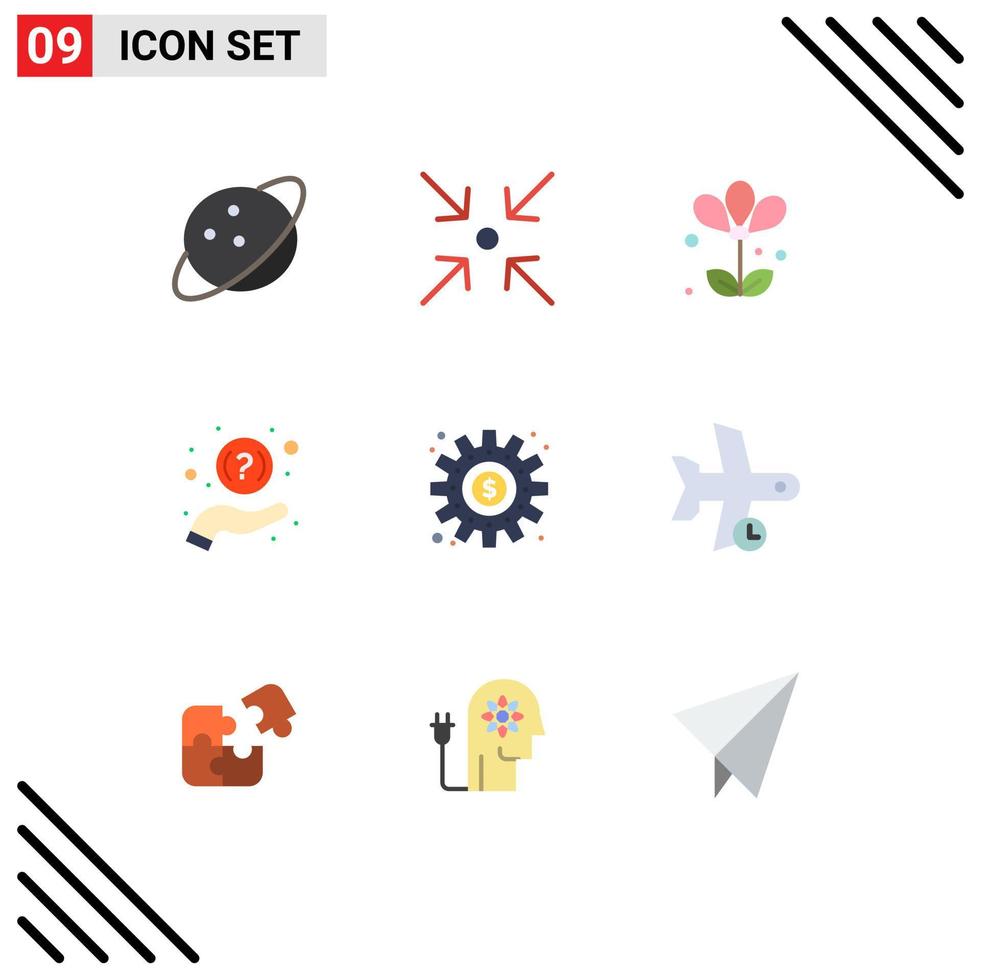 Pack of 9 creative Flat Colors of process making nature cogs question Editable Vector Design Elements