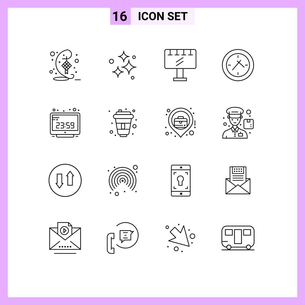 Outline Pack of 16 Universal Symbols of computer clock washing time advertisement Editable Vector Design Elements