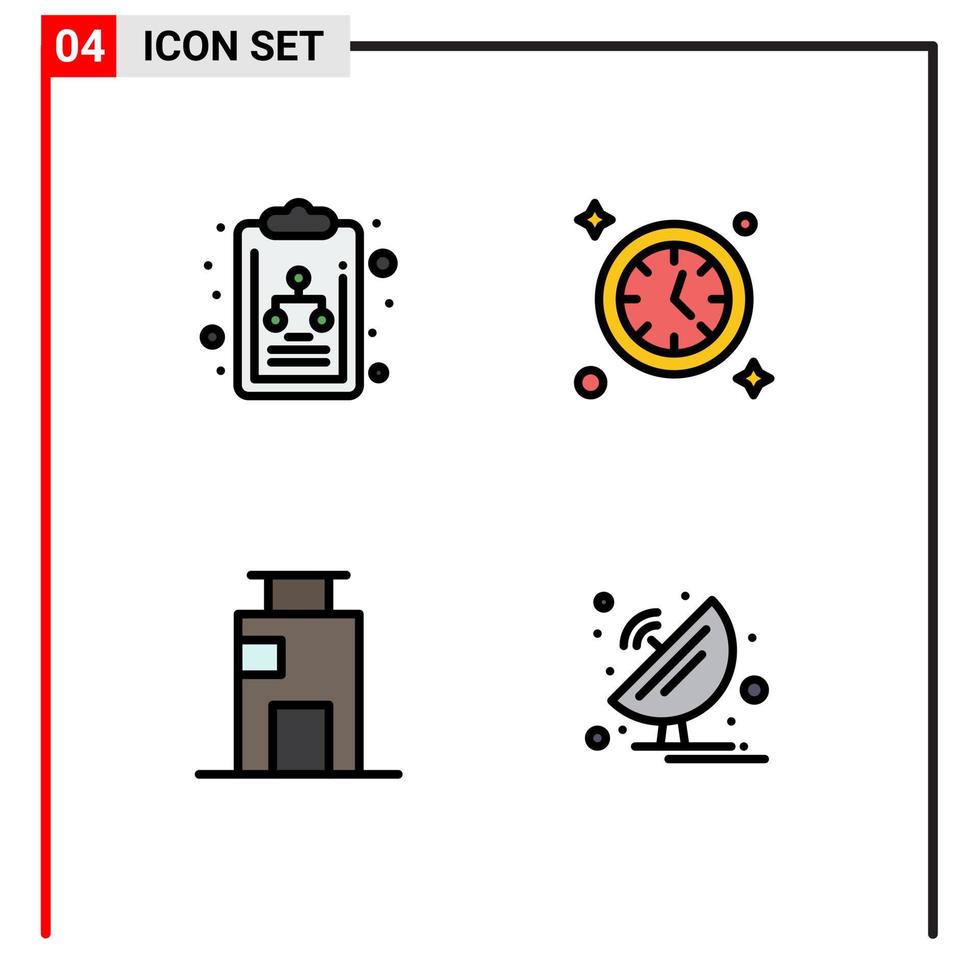 conjunto de 4 iconos de interfaz de usuario modernos símbolos signos para gráfico ciudad reloj apartamento antena elementos de diseño vectorial editables vector