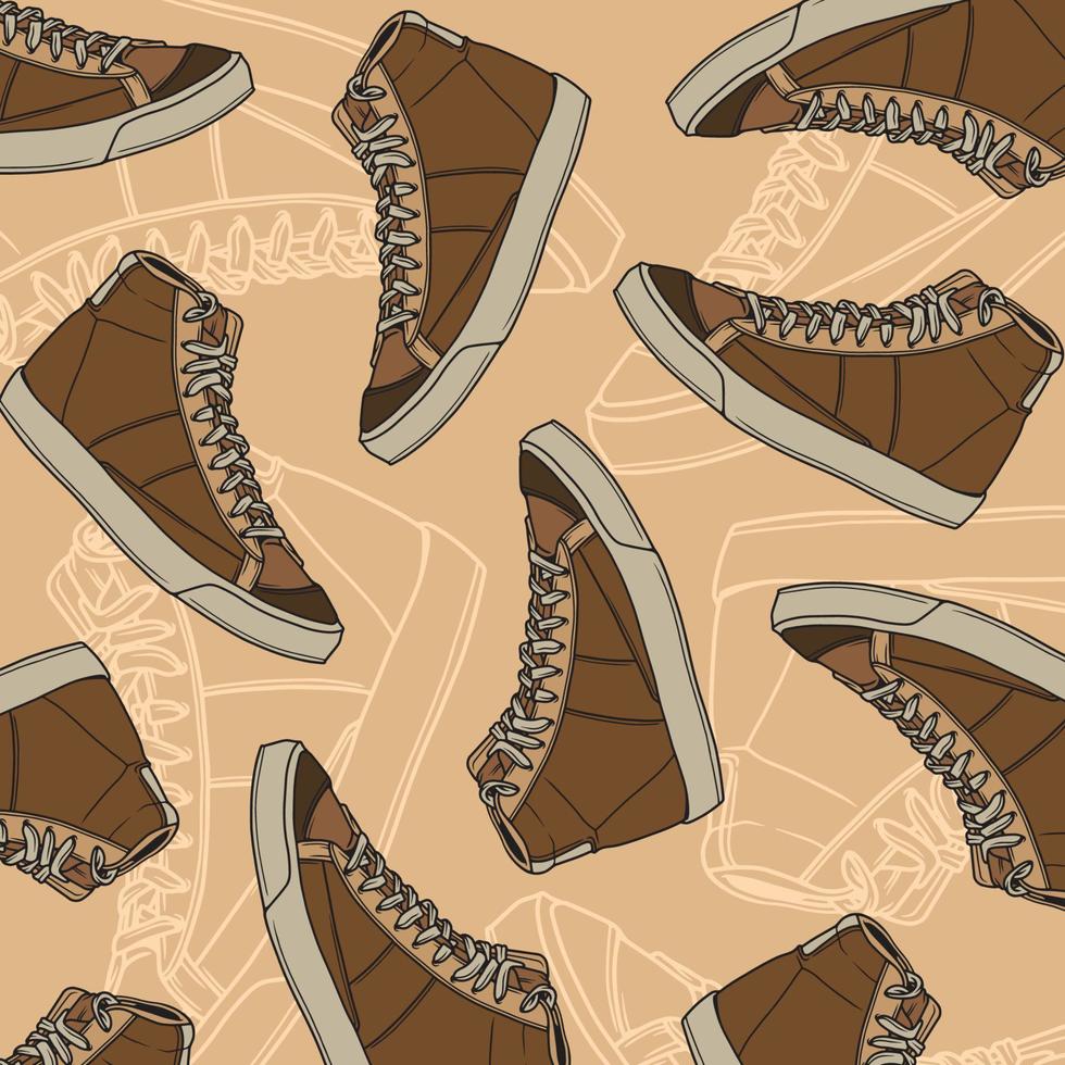 Seamless Pattern. Sneakers Shoes. Sneakers Illustration. Flat Vector Illustration. Fashion Sneakers. Pattern Backround