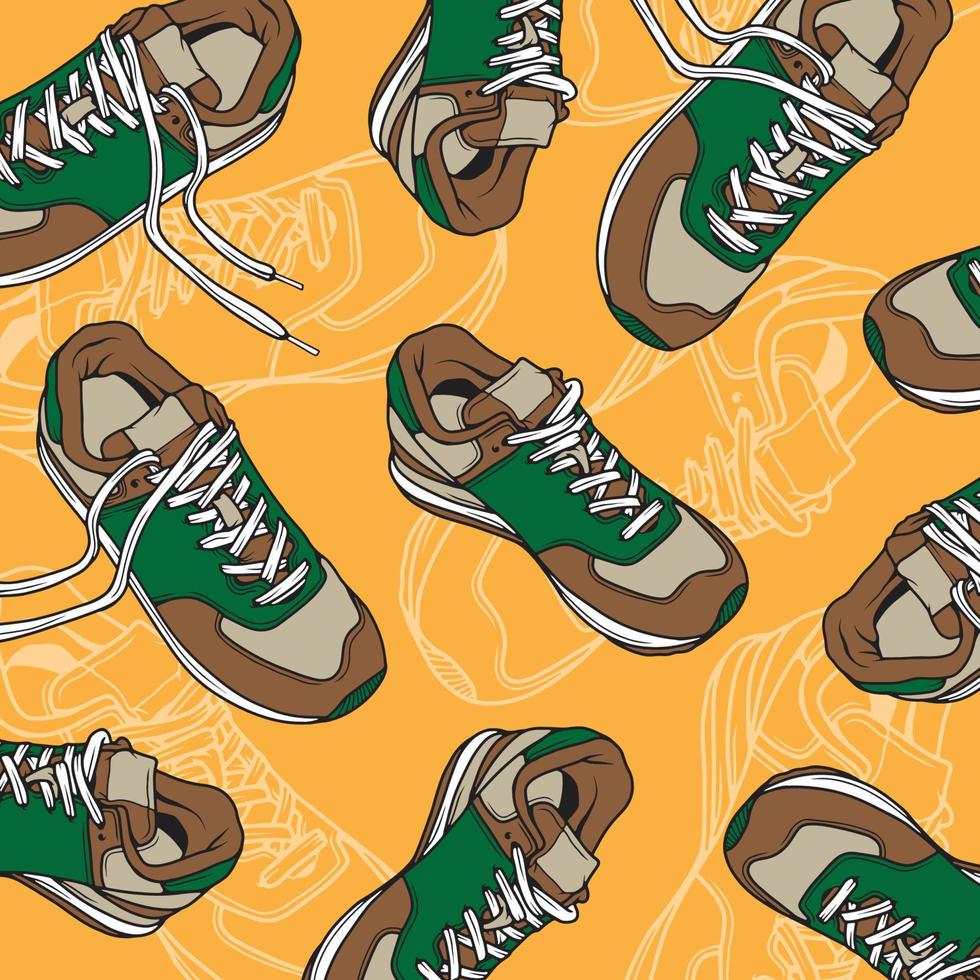 Seamless Pattern. Sneakers Shoes. Sneakers Illustration. Flat Vector Illustration. Fashion Sneakers. Pattern Backround