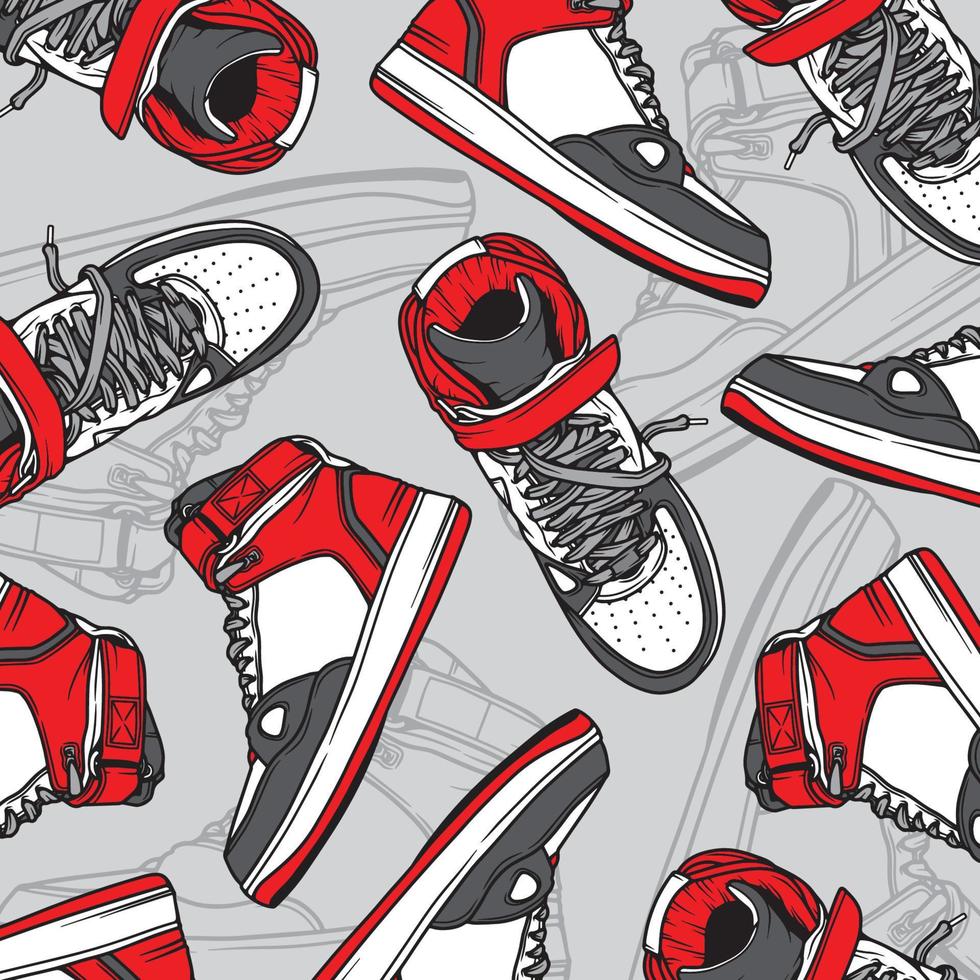 patrón sin costuras zapatillas de deporte ilustración de zapatillas de deporte. ilustración vectorial plana. zapatillas de deporte de moda. patrón de fondo vector