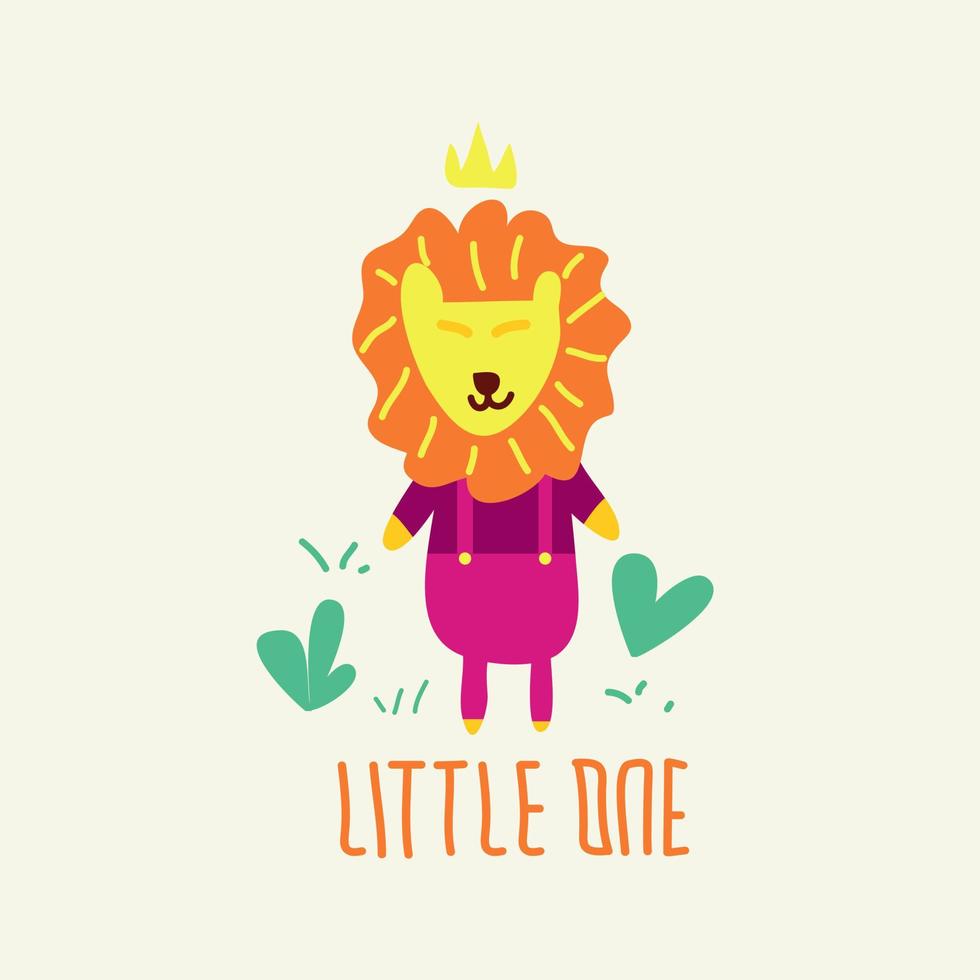 Cute lion the king in childish style. Vector Illustration.