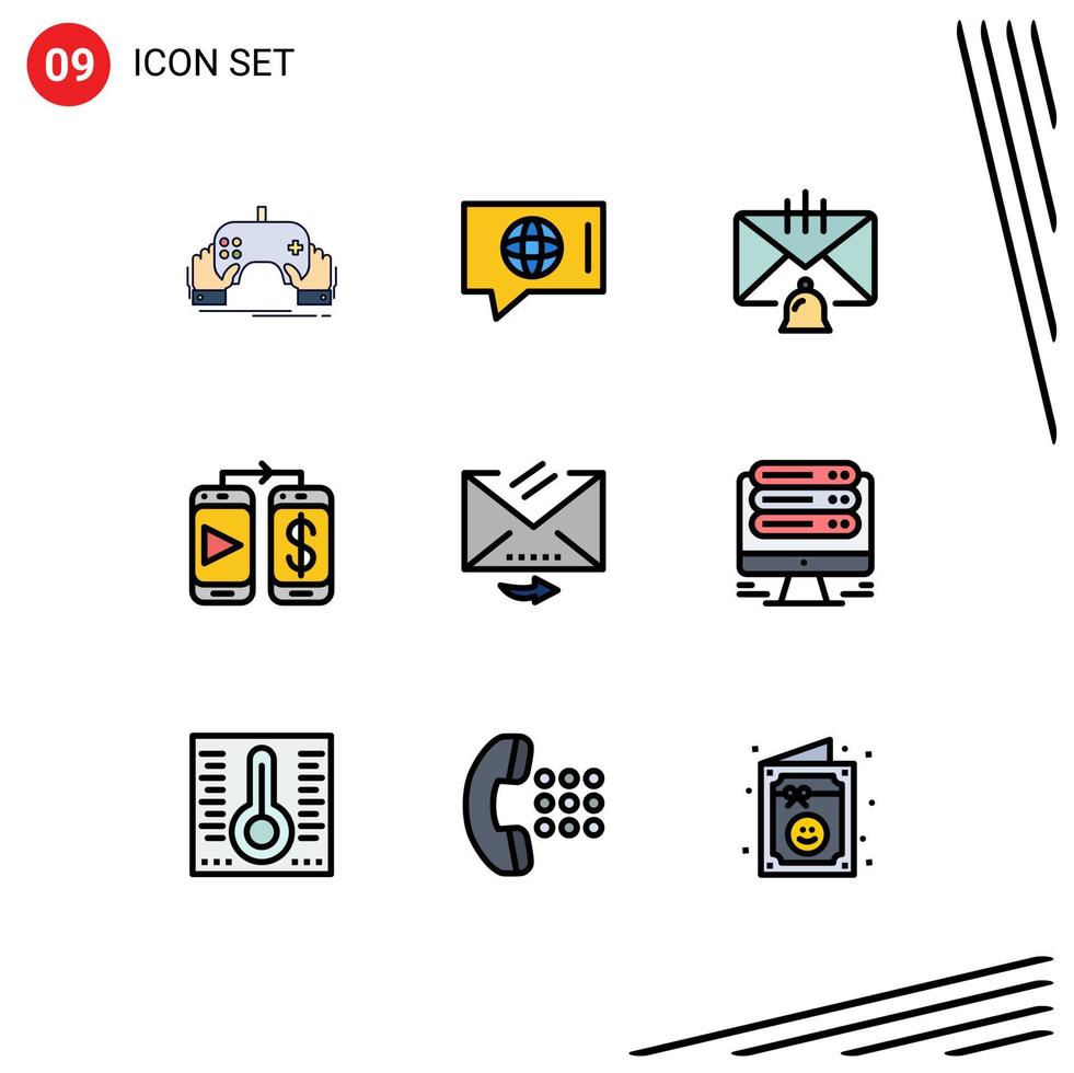 Modern Set of 9 Filledline Flat Colors Pictograph of answer dollar service mobile email Editable Vector Design Elements