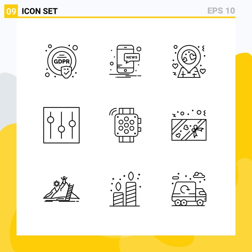 Set of 9 Commercial Outlines pack for timer watch love user interface Editable Vector Design Elements