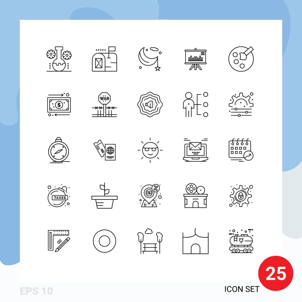 25 User Interface Line Pack of modern Signs and Symbols of drawing graph moon project ramadan Editable Vector Design Elements