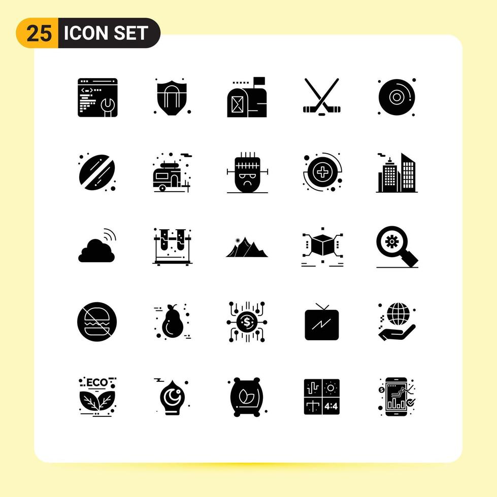 Universal Icon Symbols Group of 25 Modern Solid Glyphs of coffee dvd mailbox disk american Editable Vector Design Elements