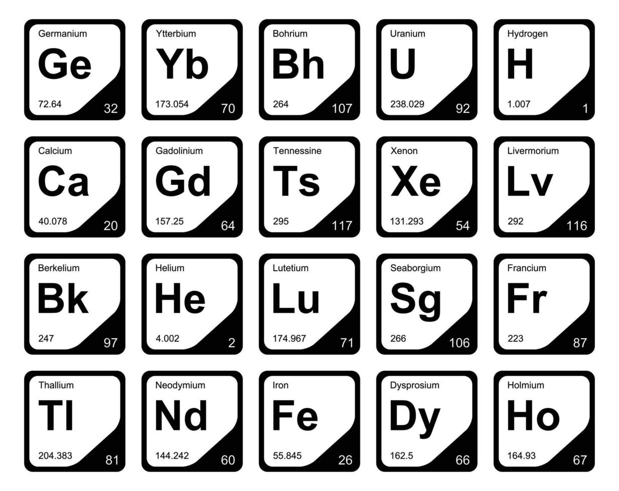 diseño de paquete de iconos de 20 tablas preiodicas de los elementos vector