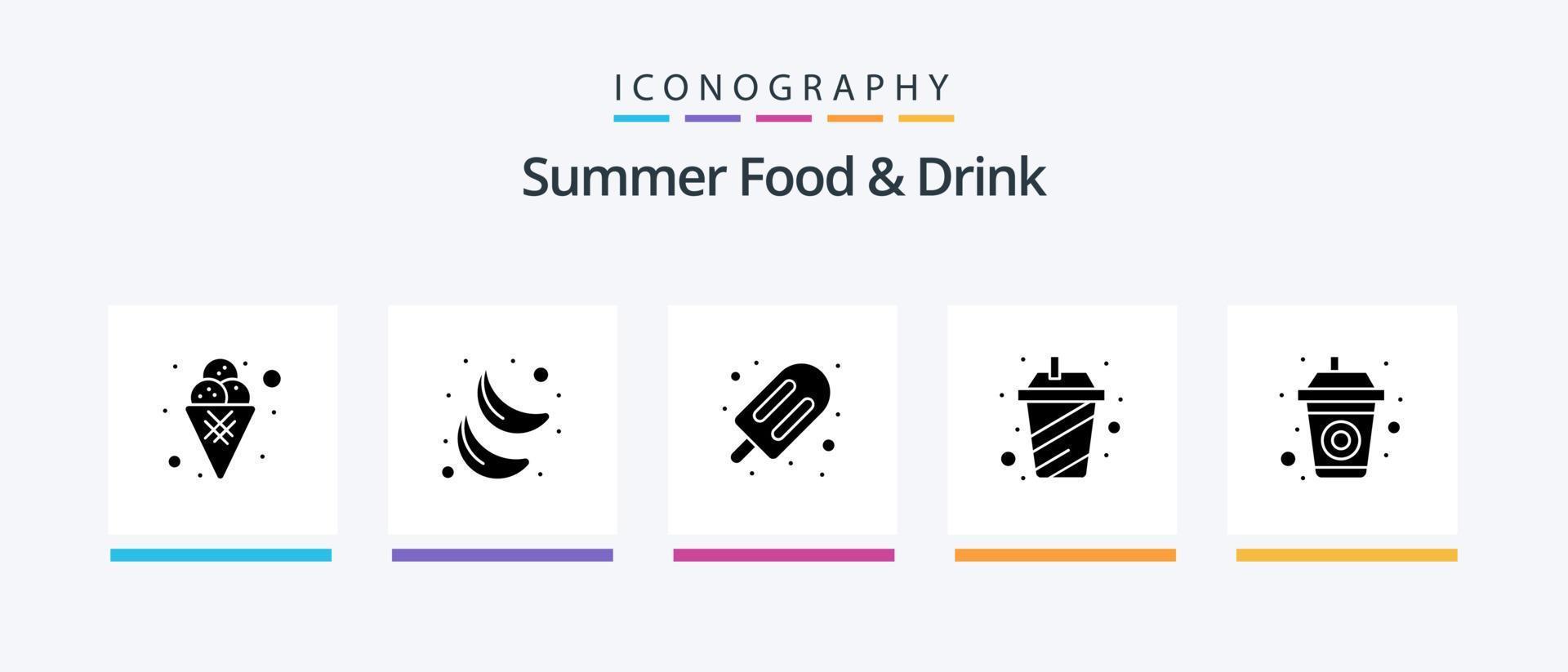 Summer Food and Drink Glyph 5 Icon Pack Including beverage. smoothie. food. juice. sweet. Creative Icons Design vector