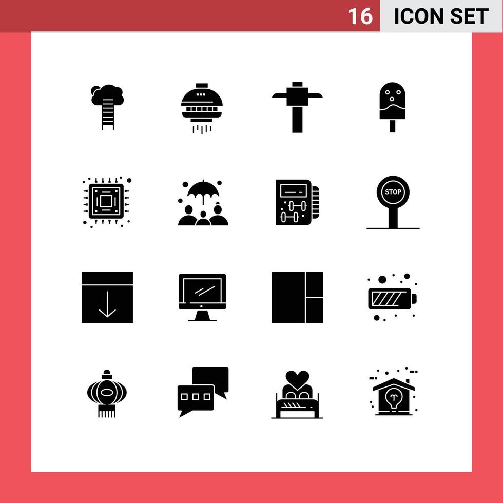 Pack of 16 creative Solid Glyphs of chip food shuttle done pick Editable Vector Design Elements