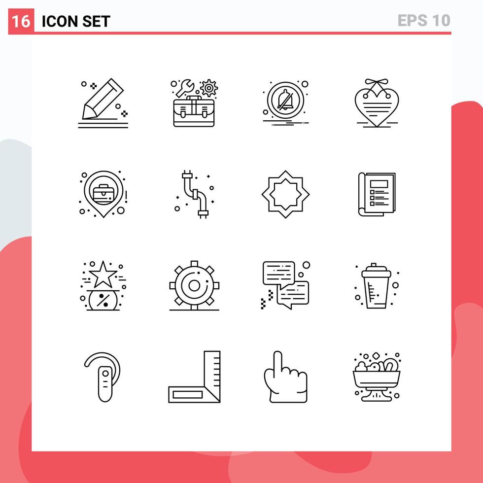 Mobile Interface Outline Set of 16 Pictograms of location love letter settings calendar heart Editable Vector Design Elements