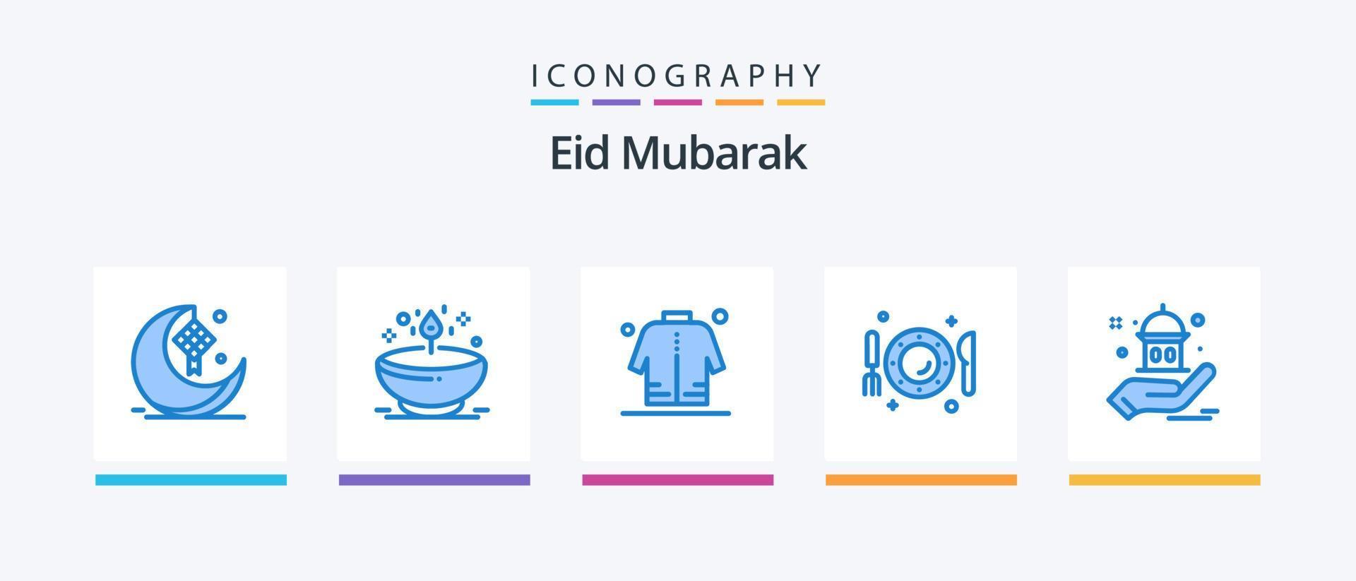 Eid Mubarak Blue 5 Icon Pack Including dinner. dish. glow. eid. man. Creative Icons Design vector