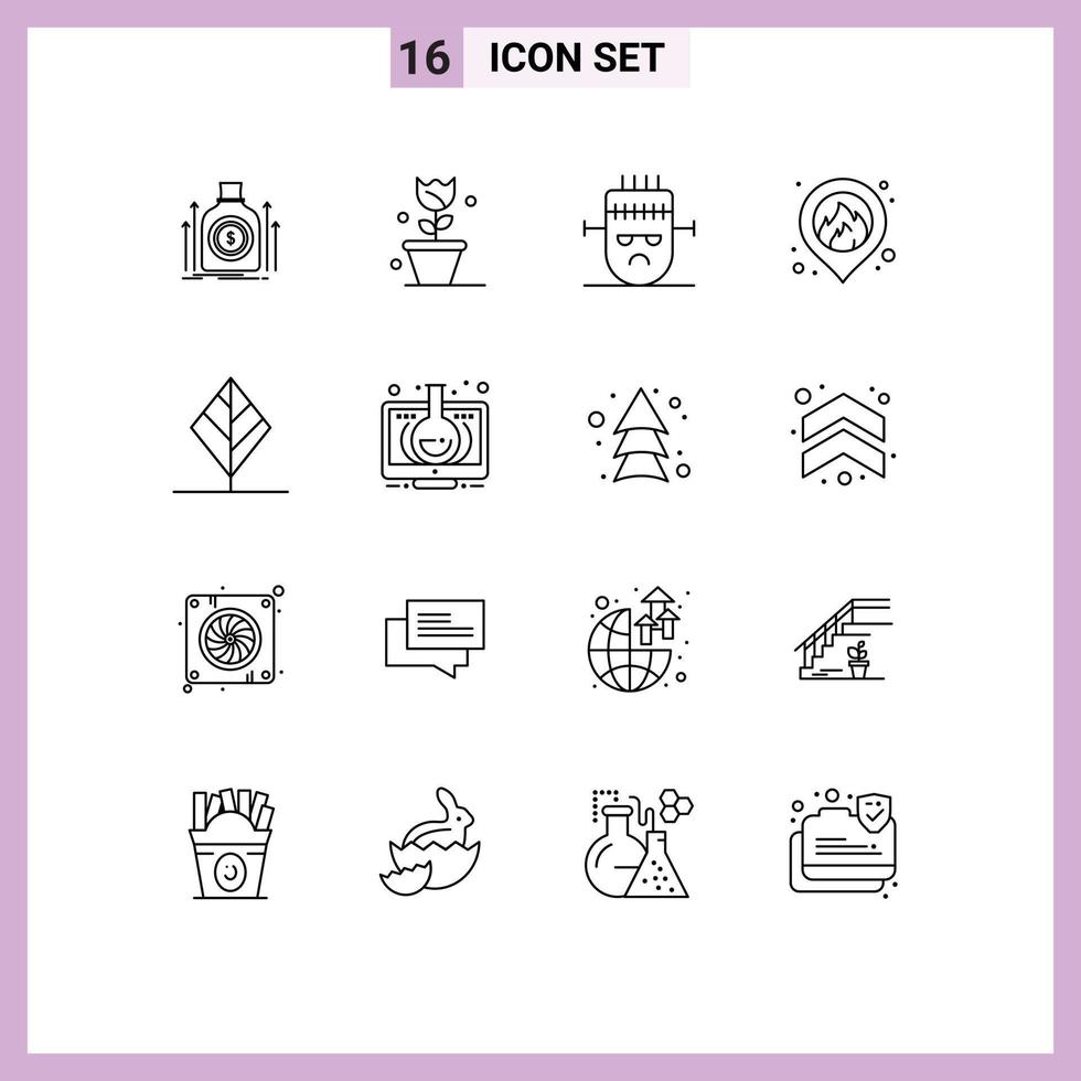 Modern Set of 16 Outlines and symbols such as leaf map spring location mask Editable Vector Design Elements