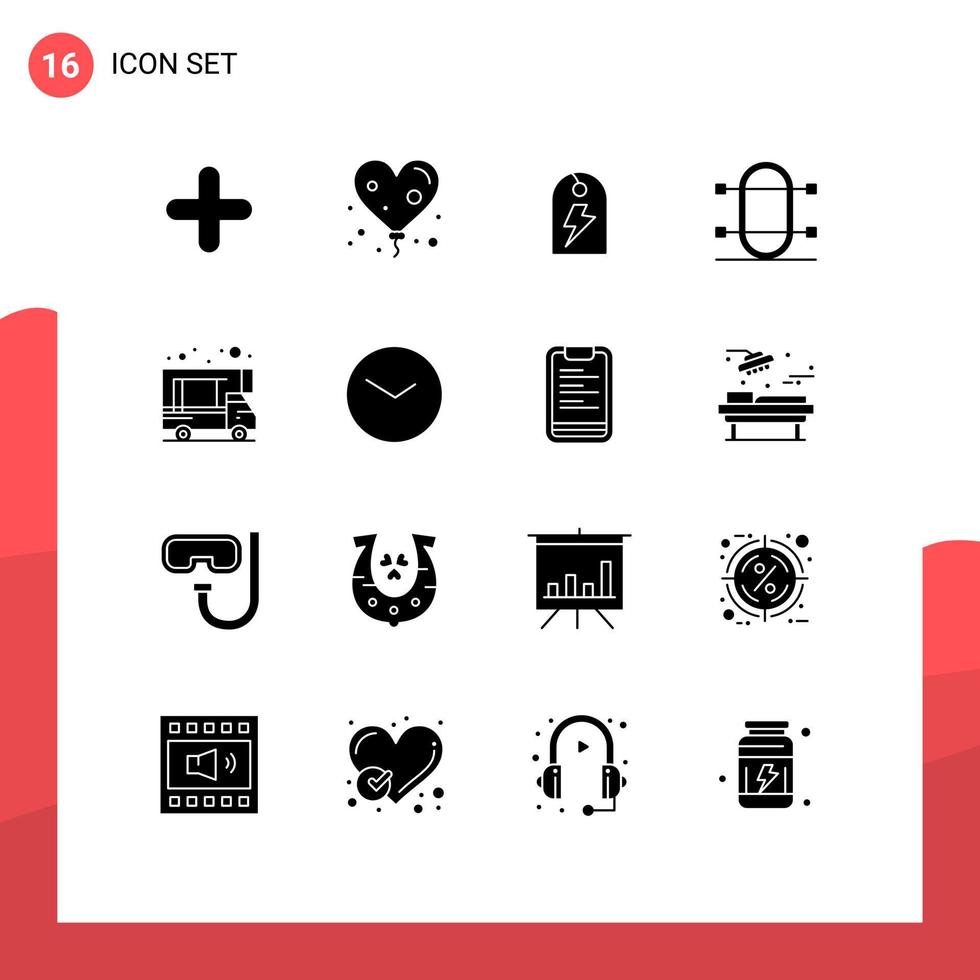 Pack of 16 Modern Solid Glyphs Signs and Symbols for Web Print Media such as caravan sport sign rowing game Editable Vector Design Elements