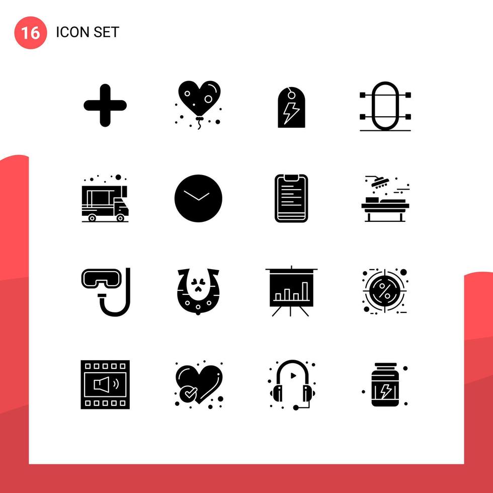 paquete de 16 signos y símbolos de glifos sólidos modernos para medios de impresión web, como elementos de diseño vectorial editables del juego de remo de signos deportivos de caravanas vector