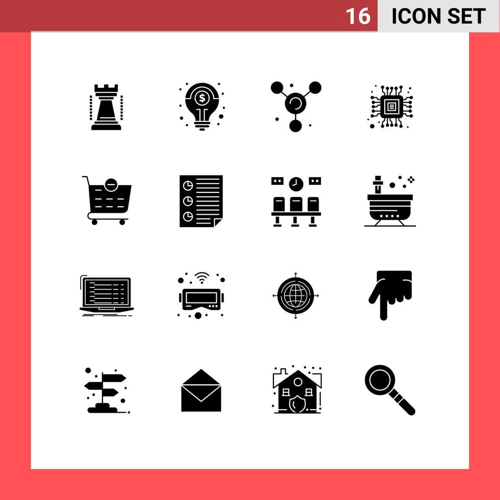 Solid Glyph Pack of 16 Universal Symbols of data remove atom checkout computer Editable Vector Design Elements