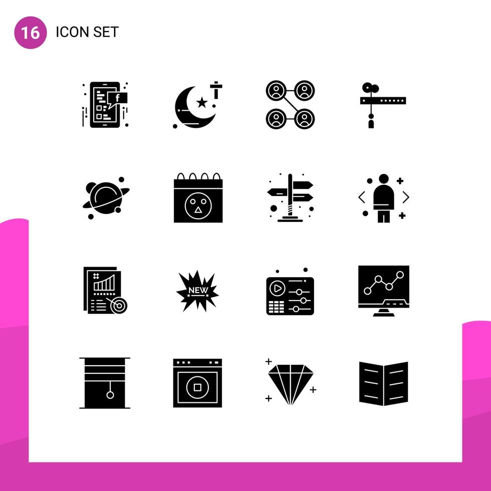 16 User Interface Solid Glyph Pack of modern Signs and Symbols of science physics connections flag cut Editable Vector Design Elements