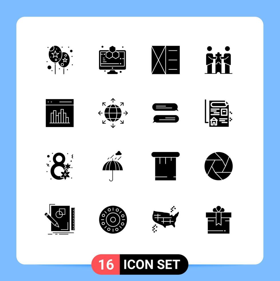 Group of 16 Modern Solid Glyphs Set for coding partnership fashion partners business Editable Vector Design Elements