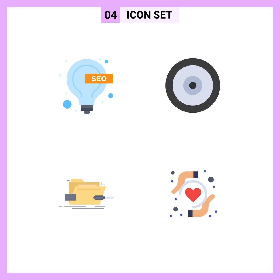 4 Universal Flat Icons Set for Web and Mobile Applications bulb repair seo target tech Editable Vector Design Elements