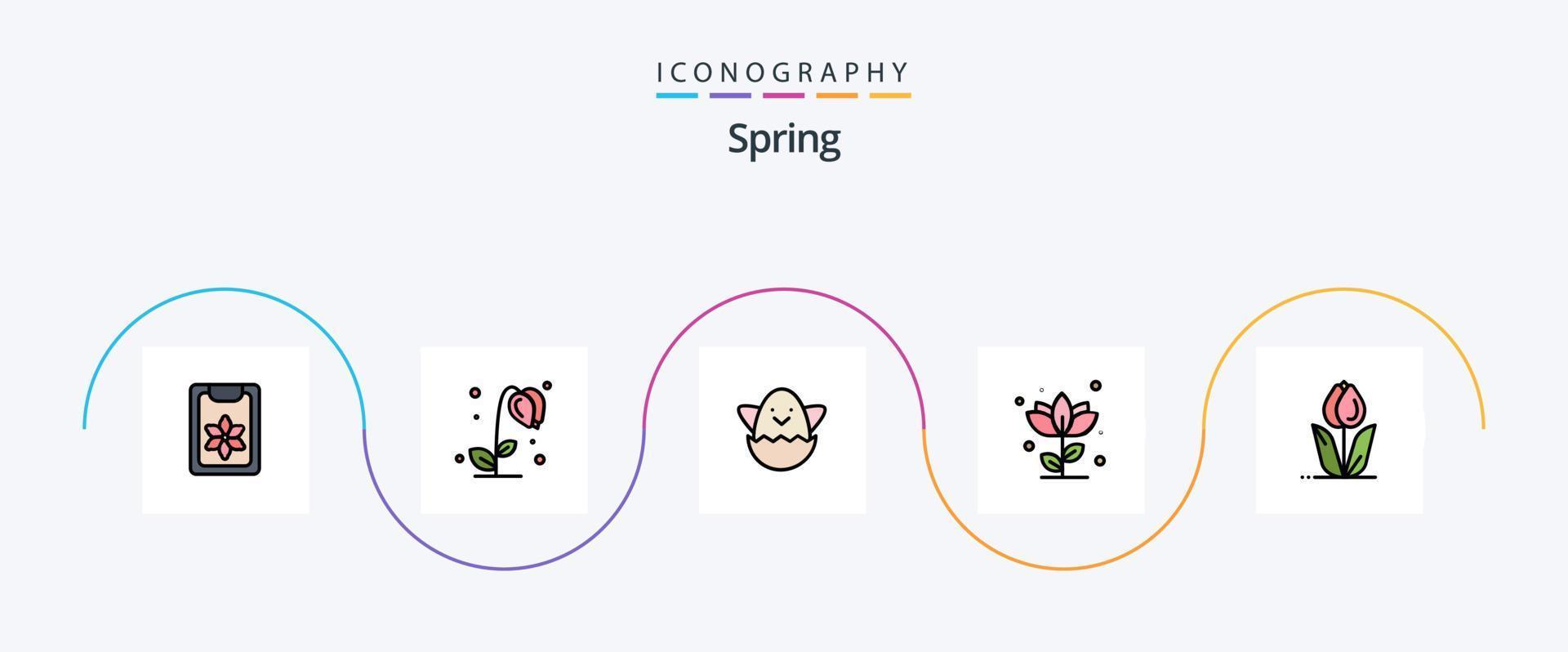 paquete de iconos de 5 planos llenos de línea de primavera que incluye. rosa. Pascua de Resurrección. naturaleza. floral vector