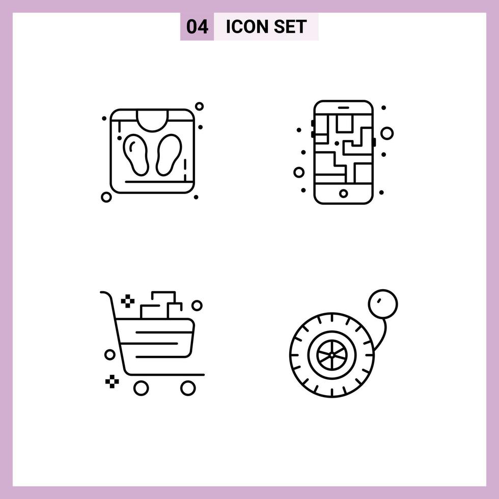 Line Pack of 4 Universal Symbols of bathroom scale cart map route gift Editable Vector Design Elements