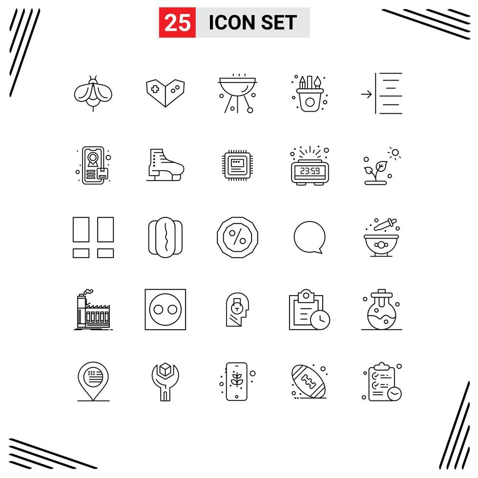paquete de iconos de vector de stock de 25 signos y símbolos de línea para elementos de diseño de vector editables de arte de pintura de barbacoa izquierda
