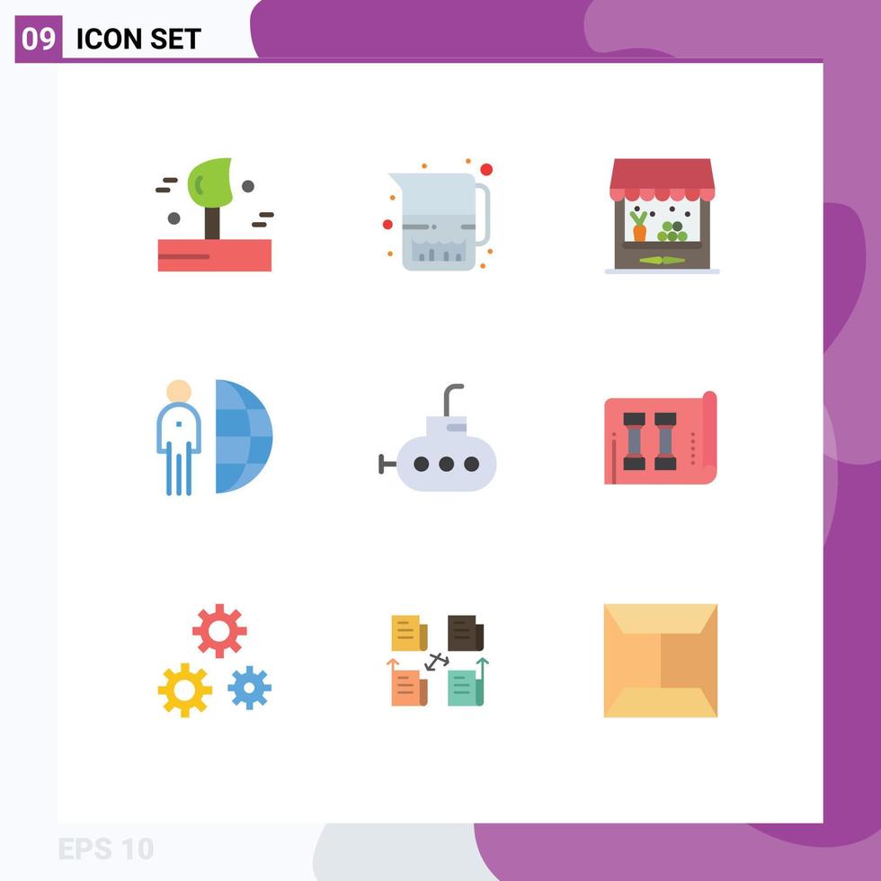 Flat Color Pack of 9 Universal Symbols of bathyscaph person agriculture outsource freelance Editable Vector Design Elements