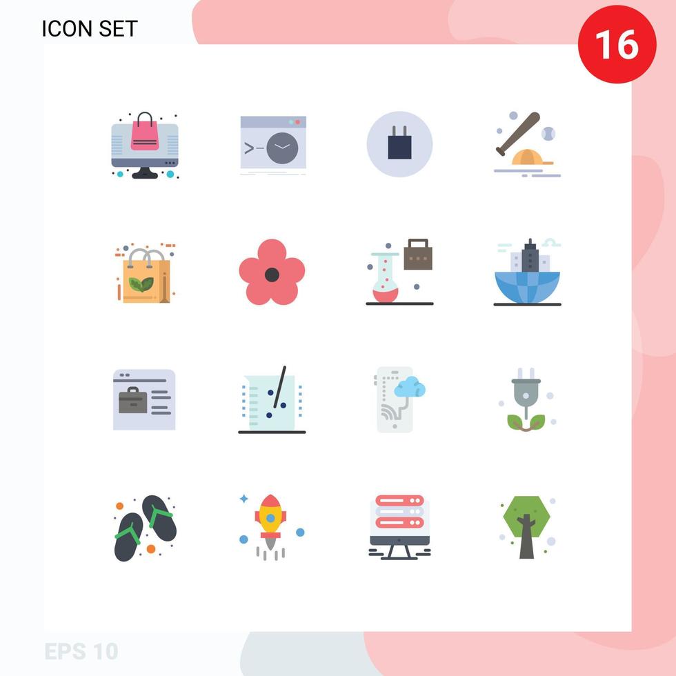 16 iconos creativos signos y símbolos modernos de bolsa gorra terminal bate béisbol paquete editable de elementos creativos de diseño de vectores