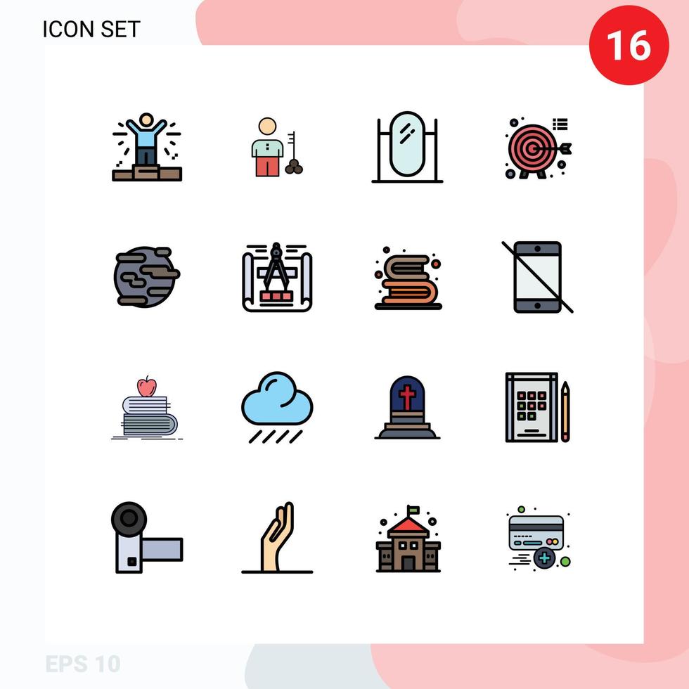 Modern Set of 16 Flat Color Filled Lines and symbols such as focus goals provider darts interior Editable Creative Vector Design Elements